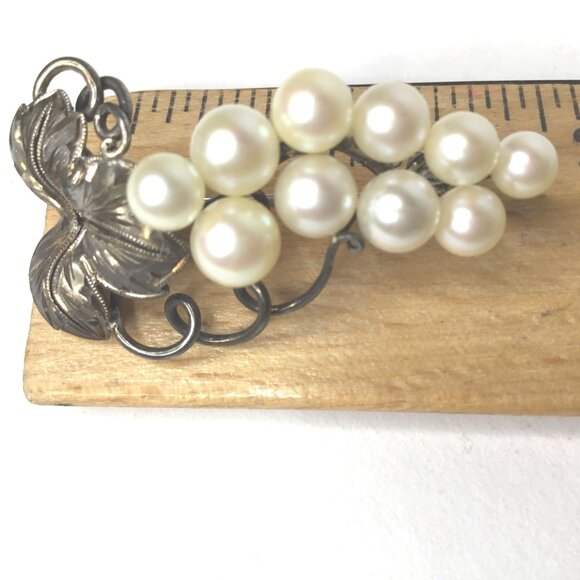 VTG STERLING 835 Women Grape Cluster Brooch Faux Pearl Mid Century Estate Pin - Picture 3 of 8
